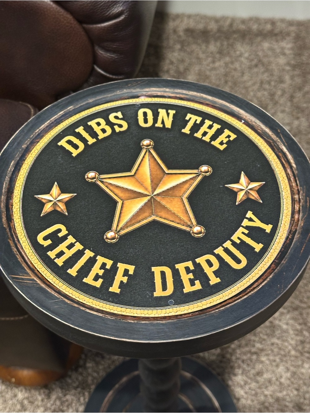 Chief Deputy Accent Drink Table- Black and Gold Star Design
